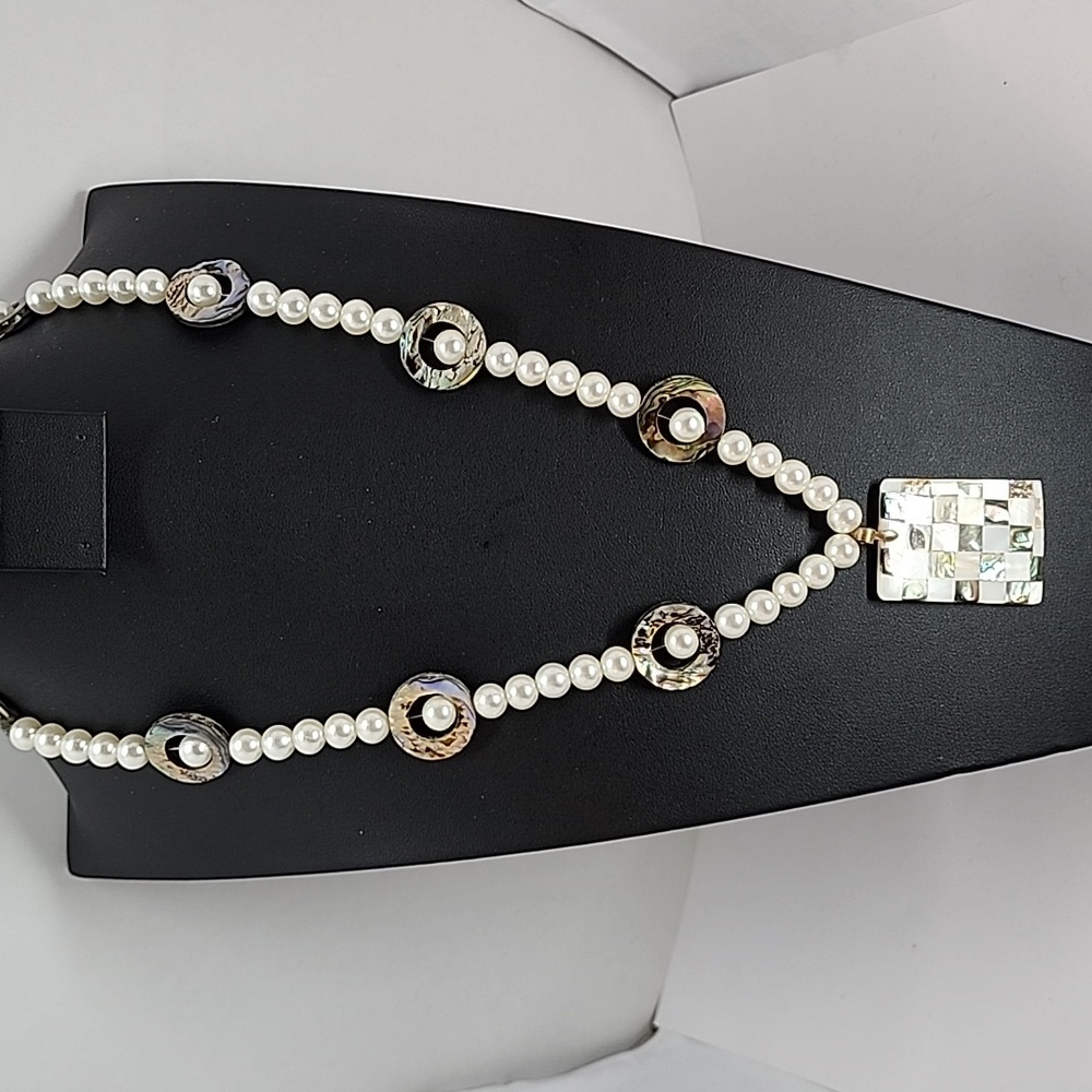 Checkered MOP Abalone & Faux Pearl Necklace ♥️
